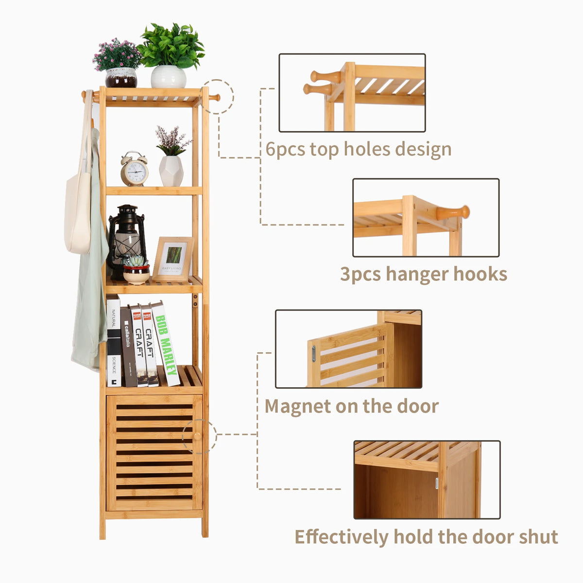 Freestanding Bamboo Bathroom Cabinet Storage Slim Shelf Floor Corner Rack