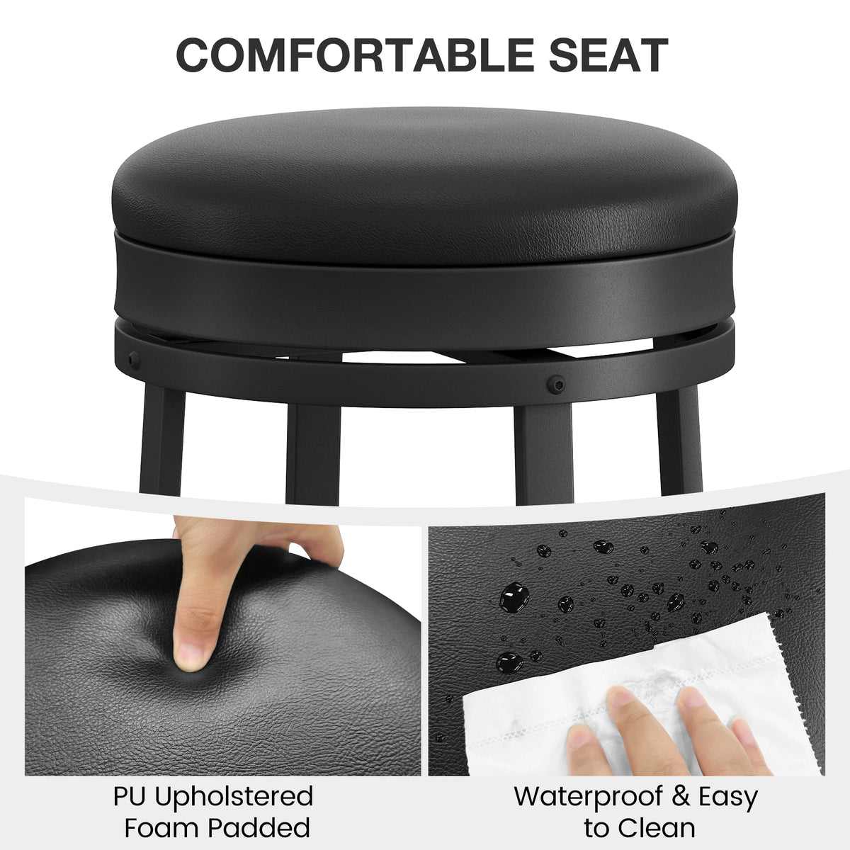 Swivel Bar Stools 2/4PCs 24" Backless PU Leather Barstool with Metal Frame Footrest 360° Rotating for Kitchen Island Home Bar Black