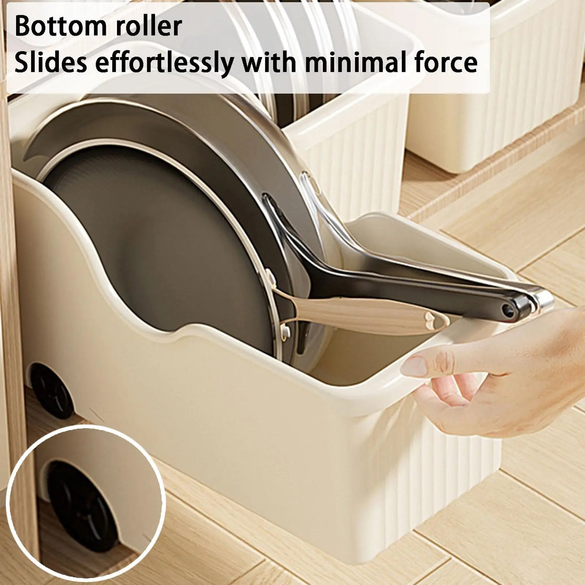 Rolling Kitchen Cart Island Trolley PP Plastic Pull-Out Storage Bin with Wheels 3 Pack Beige