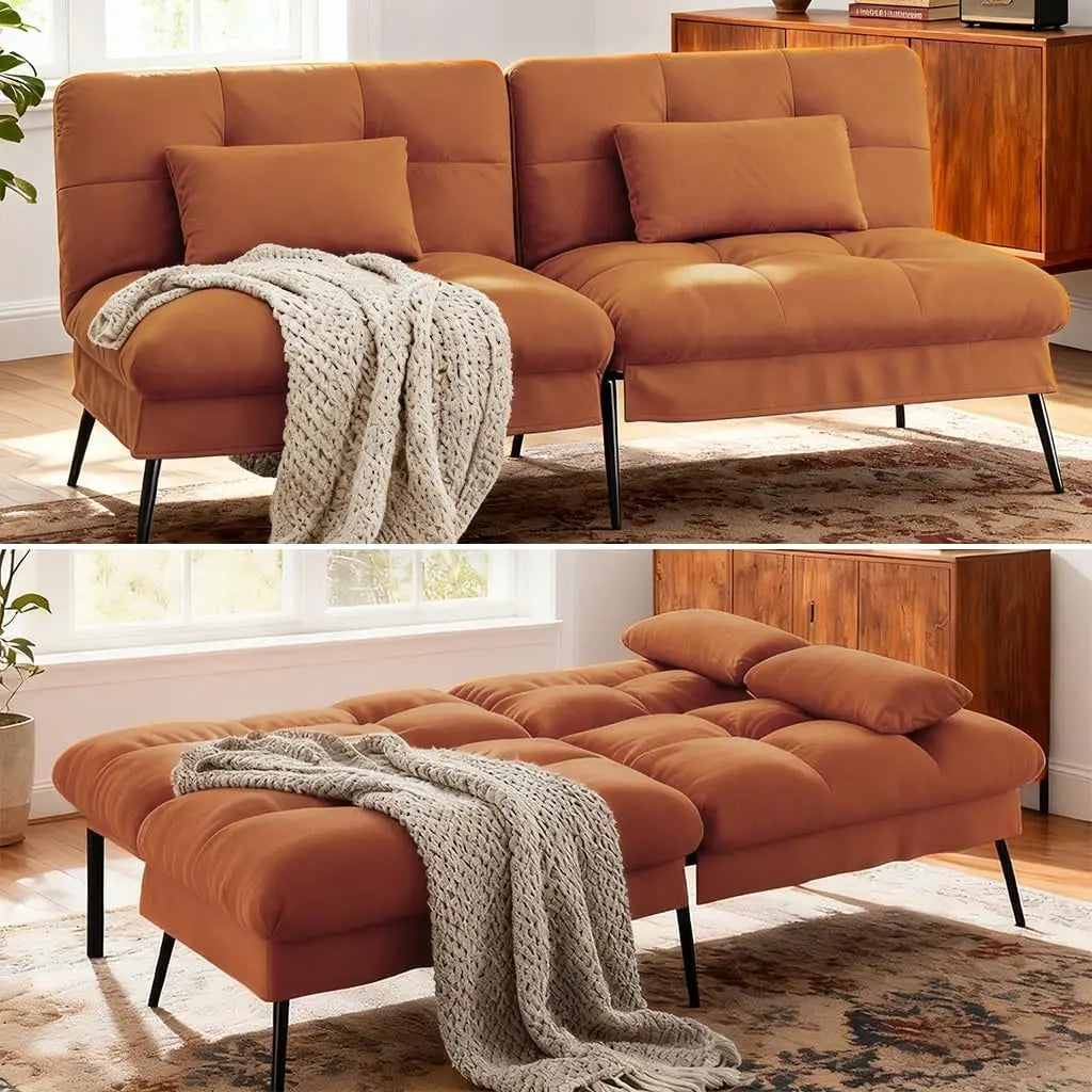 72 Inch COMHOMA Futon Sofa Bed - Fabric Convertible Couch Adjustable Backrest Folding Sleeper Recliner for Living Room Black