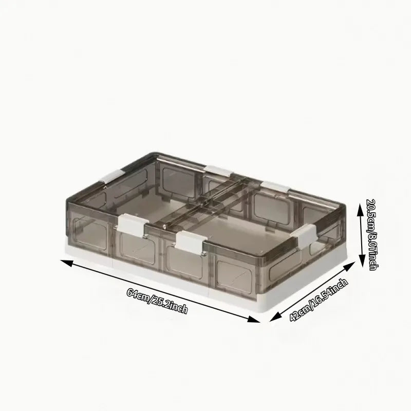 Foldable Under Bed Storage Box with Clear Transparent Flip Lid & Built-in Rolling Wheels, Collapsible Stackable Plastic Underbed Storage Container with Side Gripping Handles, Dustproof Low Profile Organizer for Clothes, Blank