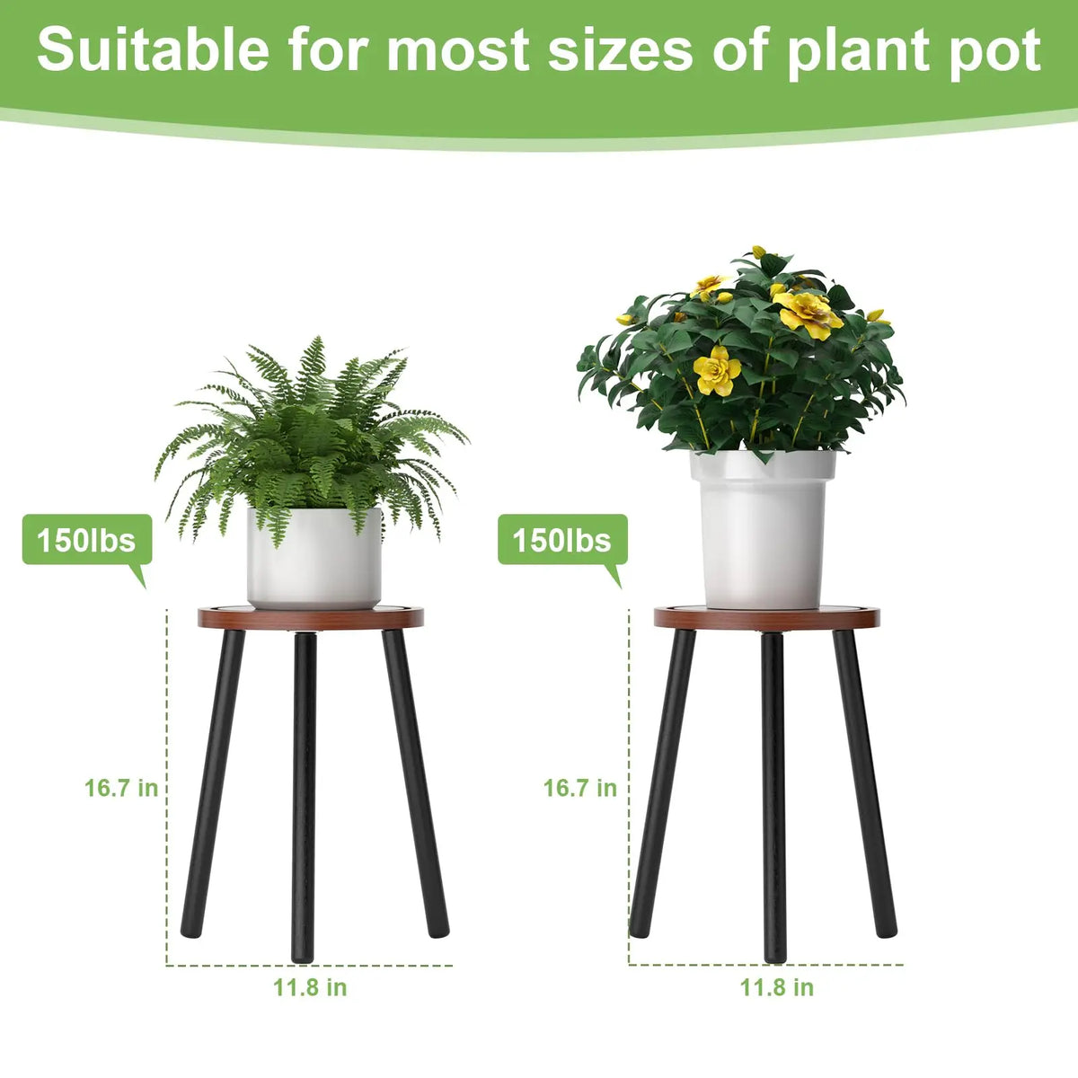 2-Pack Wood Plant Stands Indoor, 16.7" Tall Plant Stand Outdoor Mid-Century Plant Stool, Single Plant Table Modern Small Round Side/End Table for Living Room, Balcony, Office(Brown)