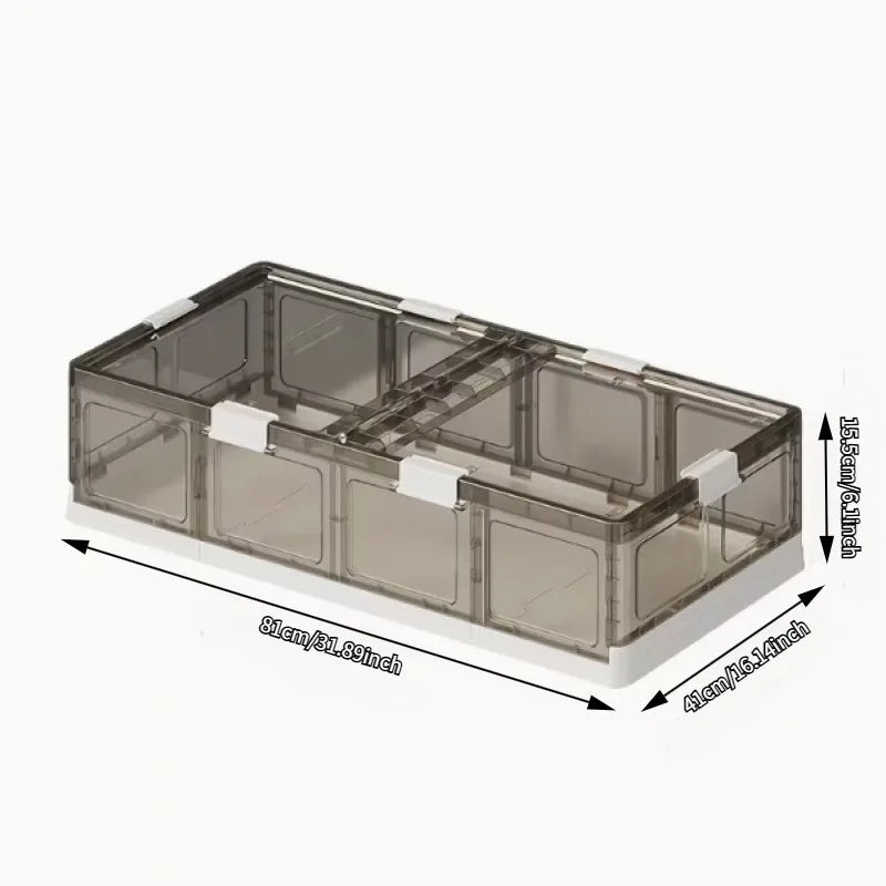 Foldable Under Bed Storage Box with Clear Transparent Flip Lid & Built-in Rolling Wheels, Collapsible Stackable Plastic Underbed Storage Container with Side Gripping Handles, Dustproof Low Profile Organizer for Clothes, Blank