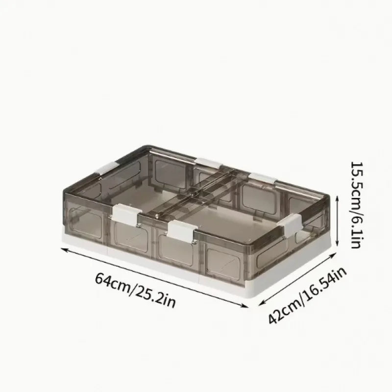 Foldable Under Bed Storage Box with Clear Transparent Flip Lid & Built-in Rolling Wheels, Collapsible Stackable Plastic Underbed Storage Container with Side Gripping Handles, Dustproof Low Profile Organizer for Clothes, Blank