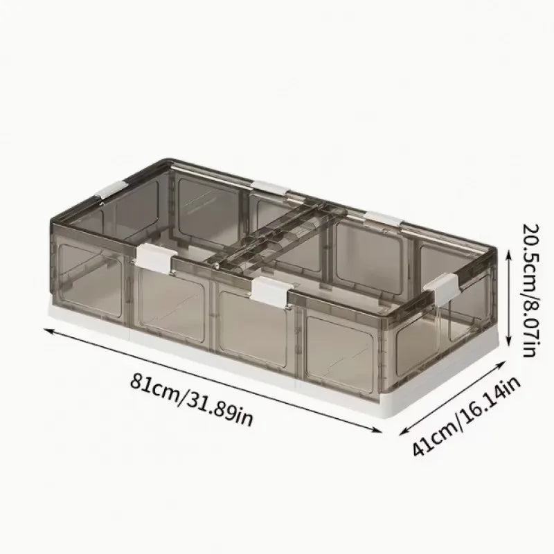 Foldable Under Bed Storage Box with Clear Transparent Flip Lid & Built-in Rolling Wheels, Collapsible Stackable Plastic Underbed Storage Container with Side Gripping Handles, Dustproof Low Profile Organizer for Clothes, Blank