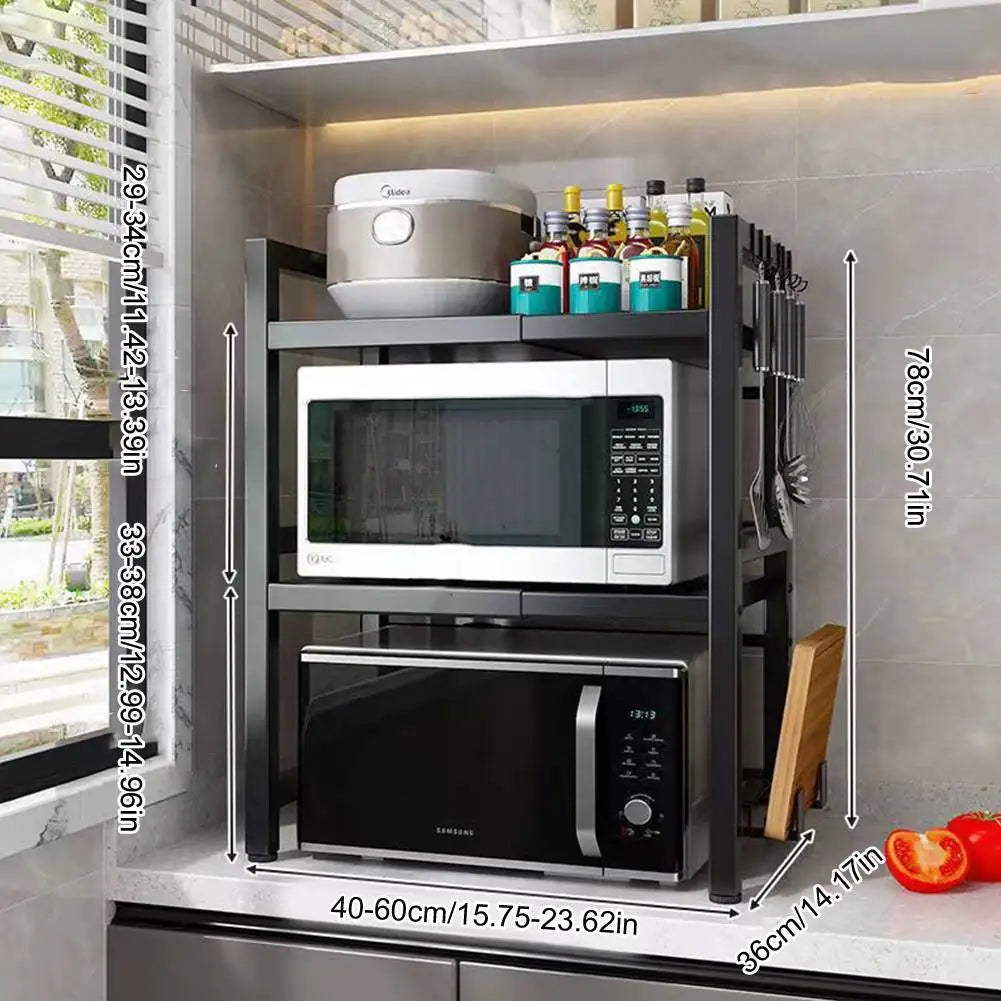 2 Tier Microwave Stand Wear Resist Condiment Organizer Stand Oven Organizer Shelf for Countertop Kitchen Utensils Tableware