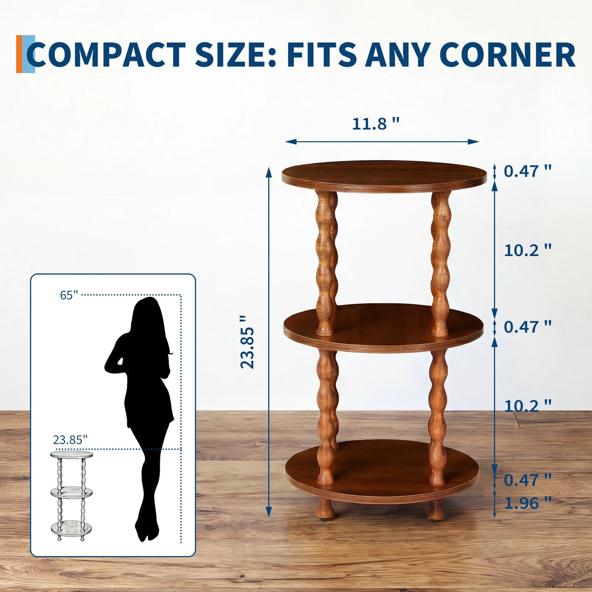 3-Tier Round Side Table, Wooden End Table with Spiral Legs, Multi Tier Accent Nightstand for Living Room Bedroom Small Spaces