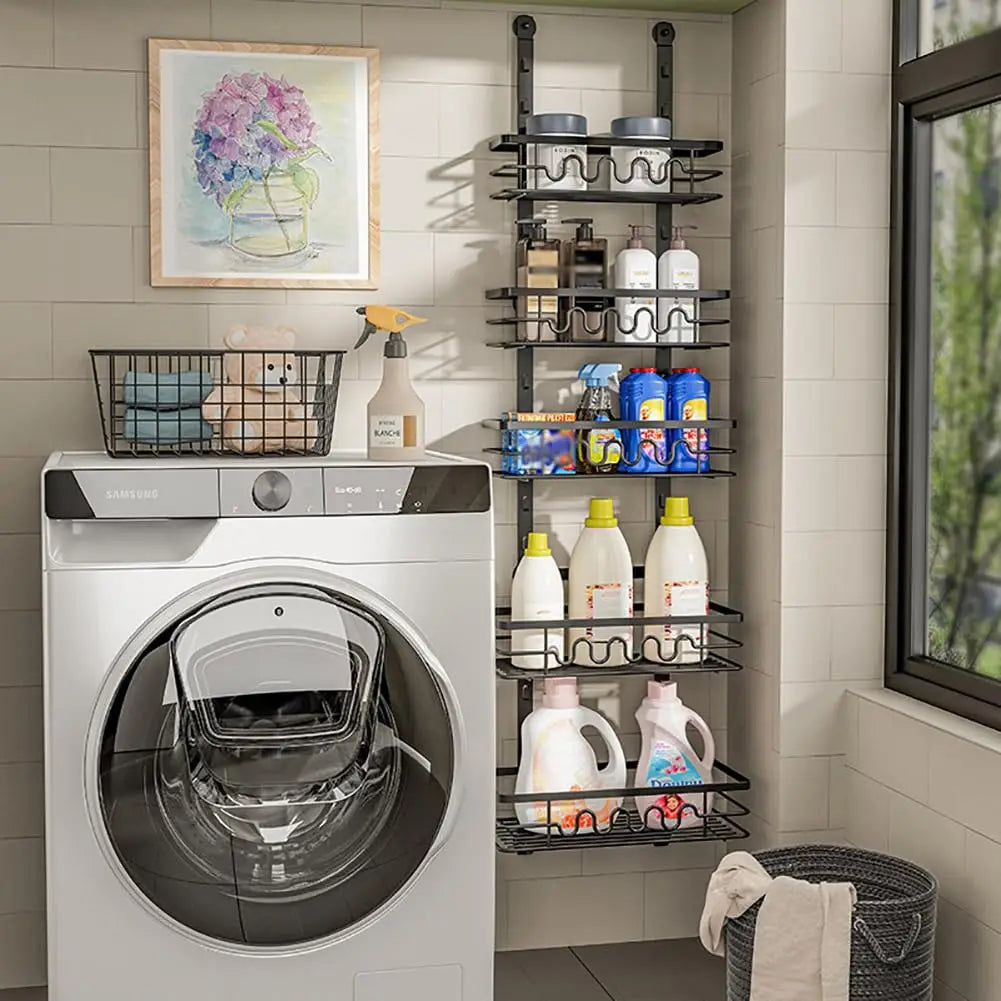 Heavy-Duty Over-the-Door Organizer Rack – 4-Tier Metal Hanging Shelf for Bathroom, Kitchen, or Pantry – Space-Saving Wall Mounted Storage for Spices, Cans, or Accessories
