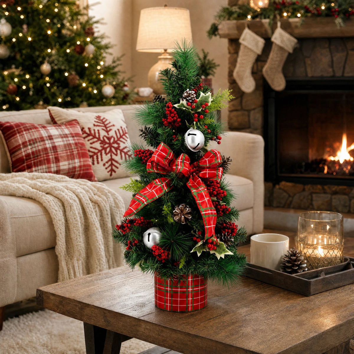36-Inch Pre-Lit Artificial PVC Christmas Tree with 40 LED Lights, 8-Function Timer & Festive Ornaments – Tabletop Holiday Decor for Living Room or Desk