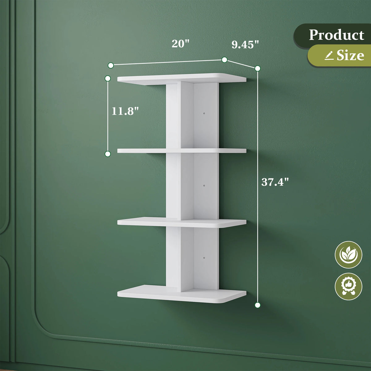 4-Tier Vertical Wall Column Shelf, White Wall Mounted Storage Rack, Modern Symmetrical Organizer, Space Saving for Small Apartments & Rooms
