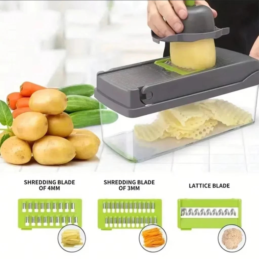 12/14/16 in 1 Vegetable Chopper Multifunctional Food Slicer Dicer With Replaceable Blades Storage Container Onion Potato Cutter For Kitchen Home