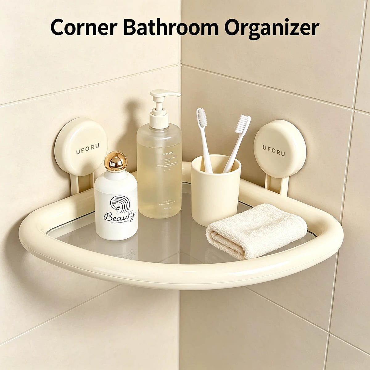 Tool‑Free Installation Triangle Shower Caddy, Suction Wall Corner Organizer with Drain Hole for Bathroom Tub & Kitchen Counter