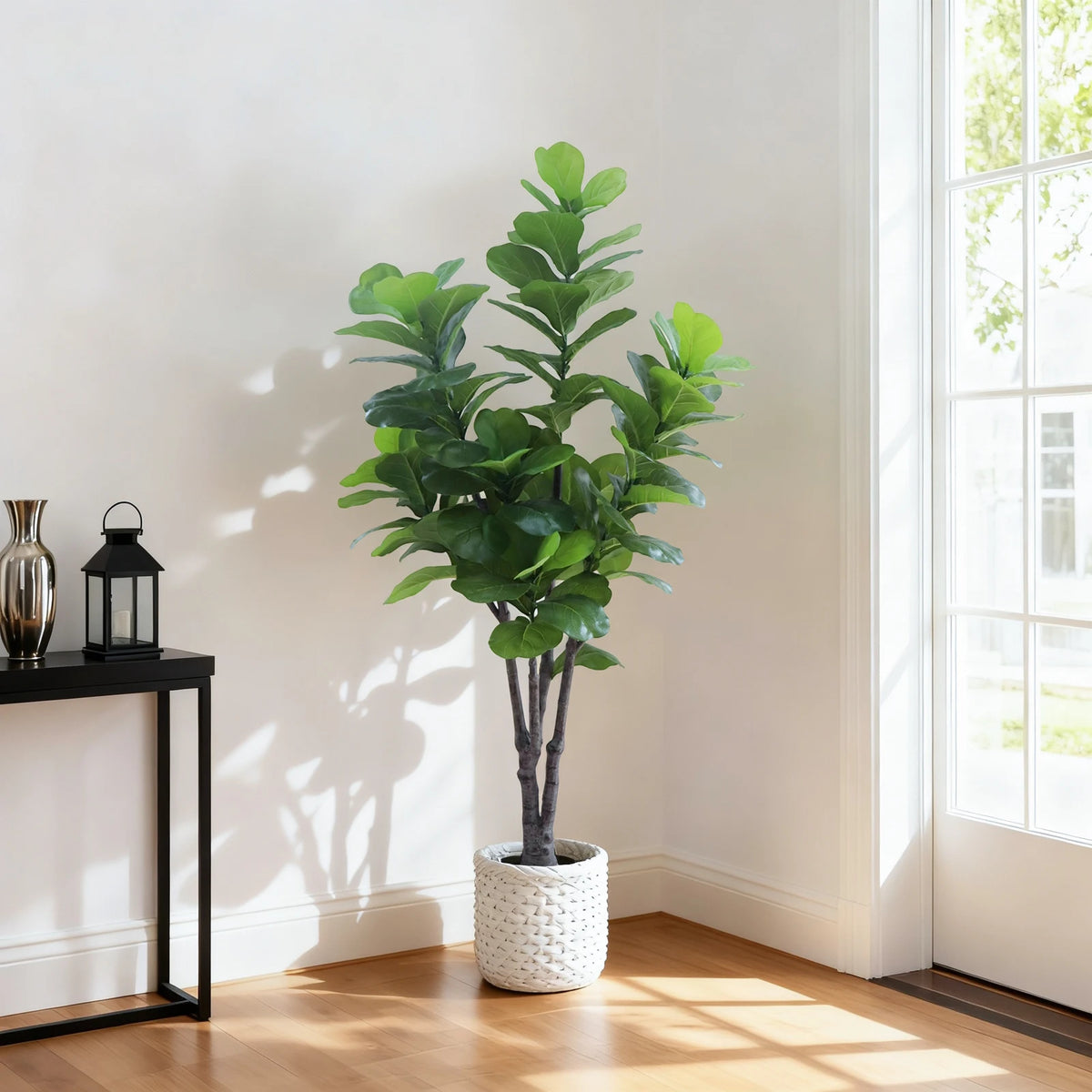 Lifelike Artificial Fiddle Leaf Fig Tree 6FT with Tall Exquisite Planter Faux Ficus Lyrata Fake Floor Plant with Lifelike Leaves& Pebbles, for Outdoor Indoor Home Office, Living Room Decor