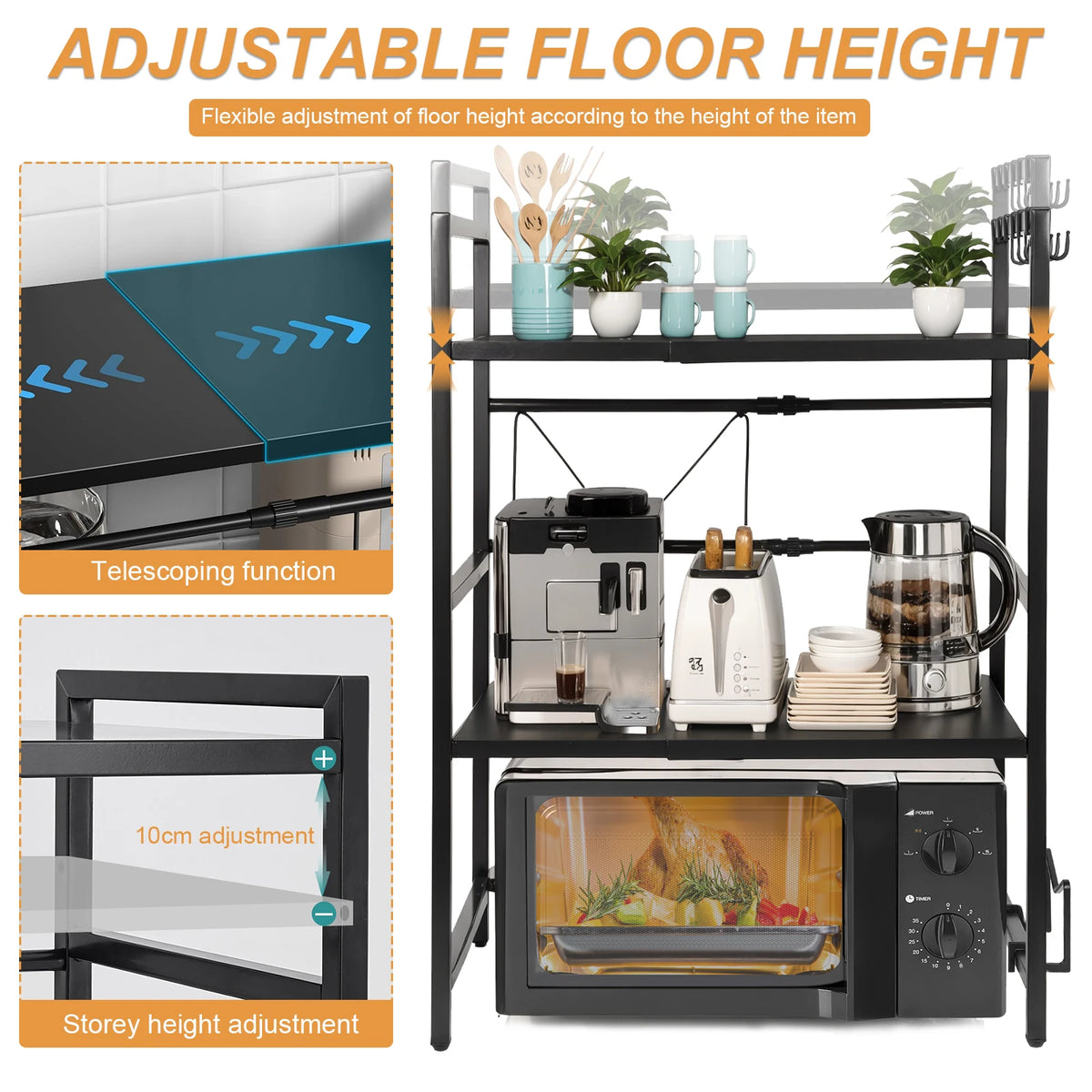2 Tier Microwave Stand Wear Resist Condiment Organizer Stand Oven Organizer Shelf for Countertop Kitchen Utensils Tableware