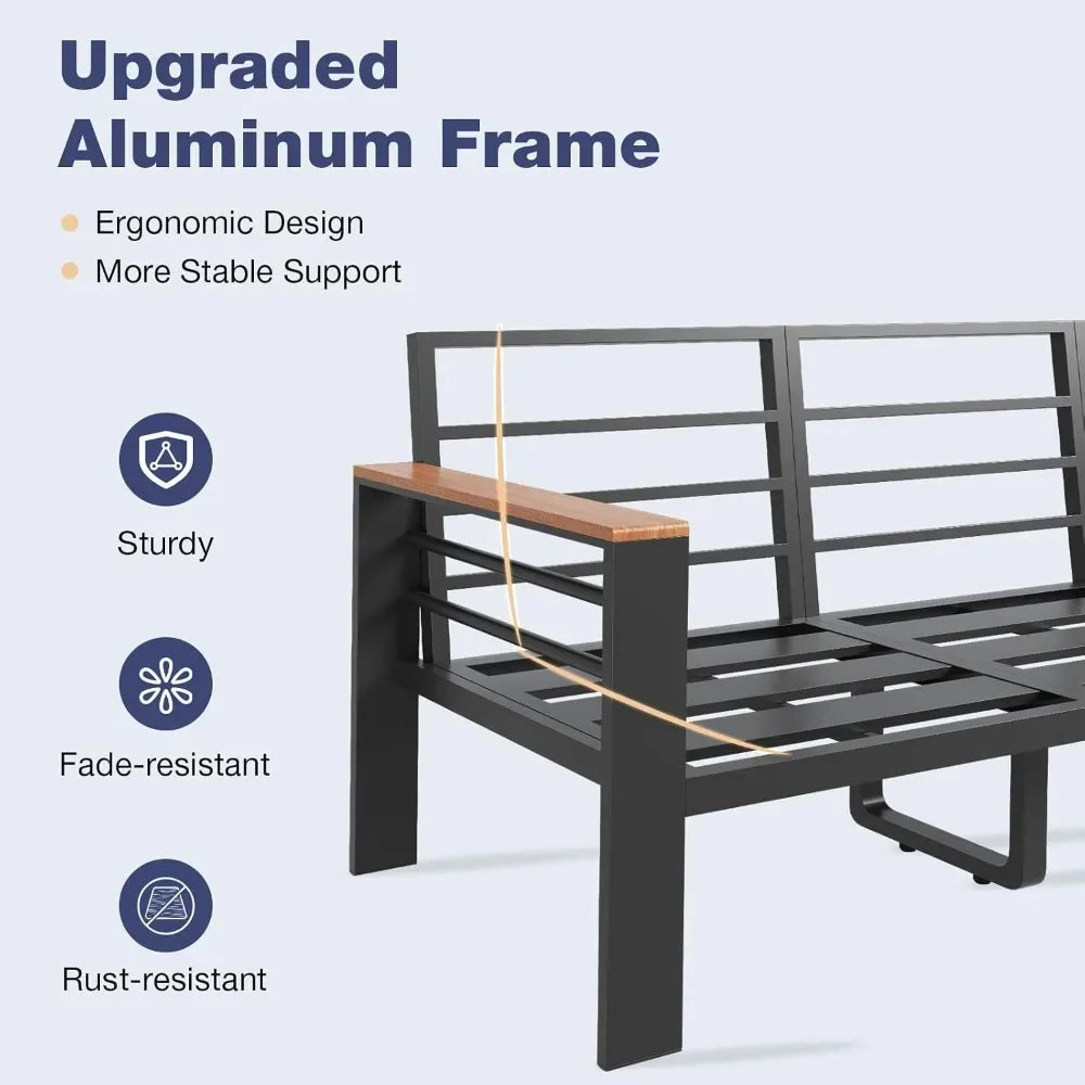 New Best Deal US Shipping Oversized 7 Seats Aluminum Patio Furniture Sectional Set with Washable Thick Cushions Coffee Table and
