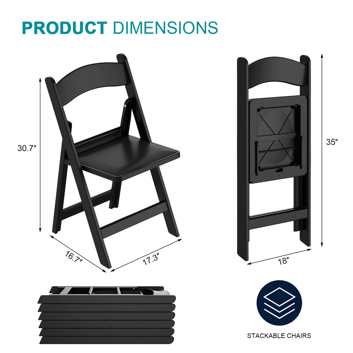 30.7“Resin Folding Chairs with Cushion, Foldable Plastic Chair with Comfortable Padded Seats, Perfect for Events & Parties, White/Black, 4Pack