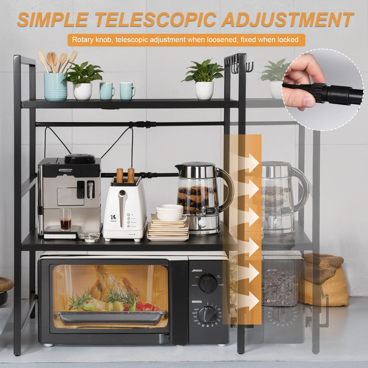 2 Tier Microwave Stand Wear Resist Condiment Organizer Stand Oven Organizer Shelf for Countertop Kitchen Utensils Tableware