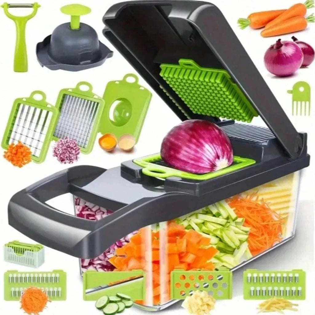 12/14/16 in 1 Vegetable Chopper Multifunctional Food Slicer Dicer With Replaceable Blades Storage Container Onion Potato Cutter For Kitchen Home
