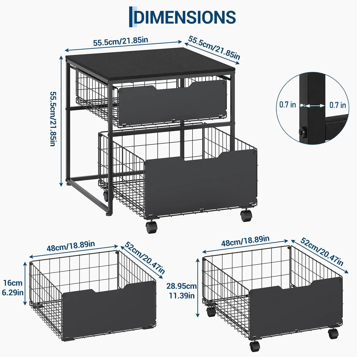 22x22 Inch Mini Fridge Stand With 2 Pull Out Storage Baskets, 4 Wheels, 300 lb Steel Frame Refrigerator Table For Dorm Kitchen Office