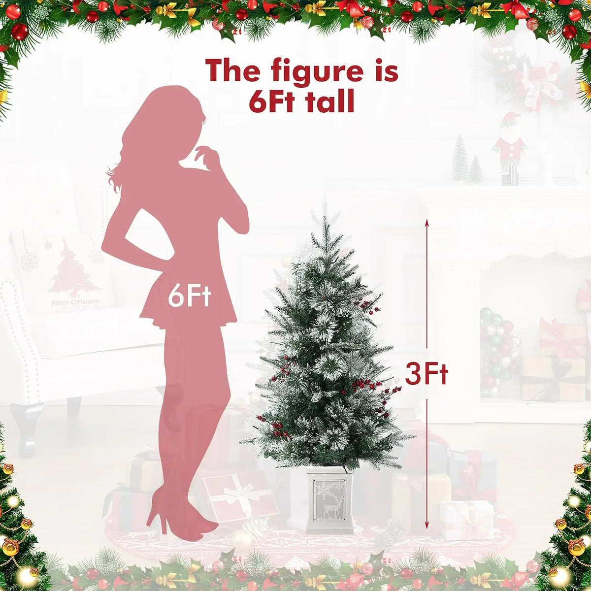 3 ft  Artificial Christmas Tree with Light Mini Small Xmas Tree for Christmas Decoration New Year Gift for Home Office Outdoor Indoor Decor with Classic White Base
