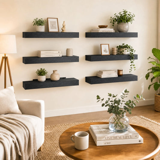 3/6pcs Floating Shelves, 15 Inch Wall Mounted Storage Shelves with Invisible Metal Brackets, MDF Wall Shelf for Bathroom, Bedroom, Living Room, Kitchen Decor, Holds Up to 20lbs