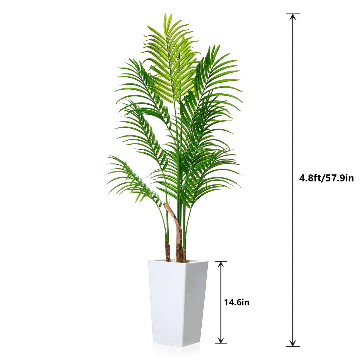 4.8FT Artificial Palm Tree, Tall Faux Plants Indoor Tropical Areca with White Planter and Lifelike Leaves, Fake Potted Trees for Living Room Bedroom Home Office Outdoor Porch Decor