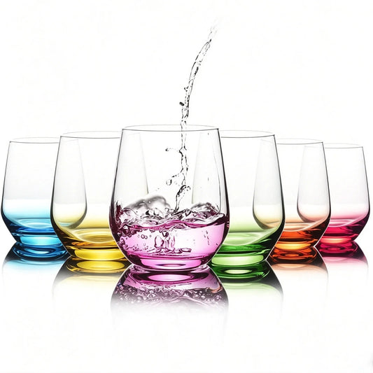 Stemless Wine Glasses Set of 6 - Hand-Blown Colored Short Wine Tumblers - 15 Oz Elegant Sparkling Wine Glass - Unique Gift for Birthday, Wedding, Anniversary,Clear
