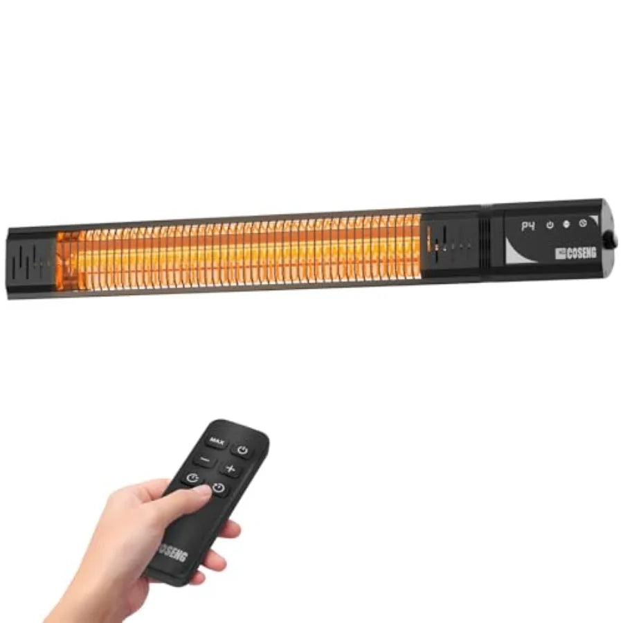 1500W Infrared Patio Heater IP65 Waterproof Outdoor Electric Heater with Remote 4 Heat Levels 24H Timer Memory Function Fast He