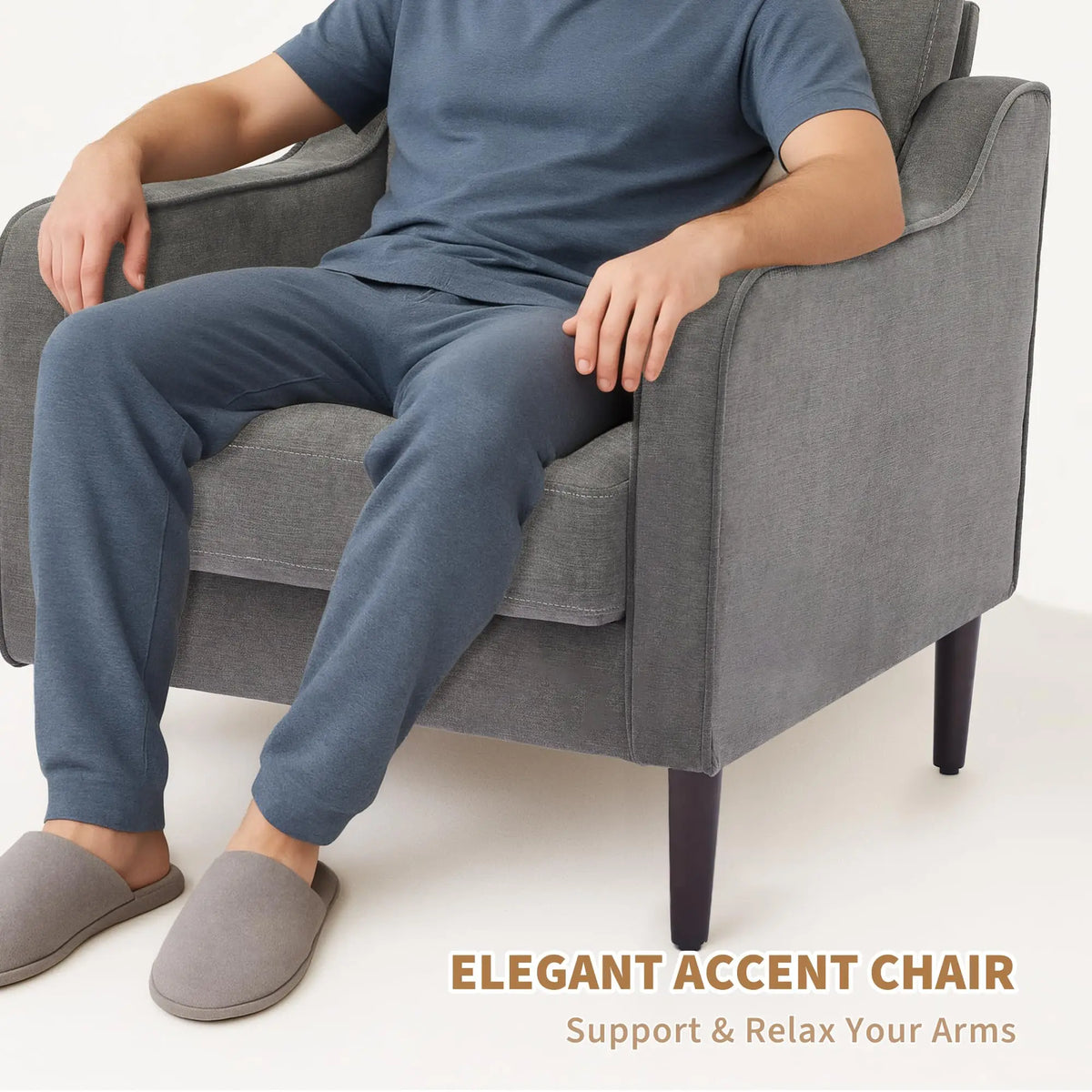 Modern Upholstered Accent Chair, Single Sofa Armchair with Solid Wood Legs, Comfy Lounge Chair for Living Room Bedroom