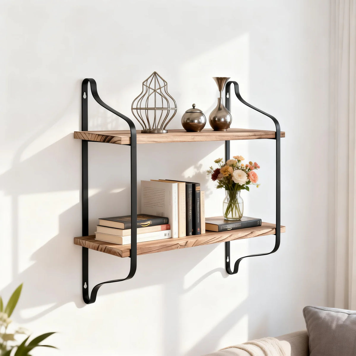Wall Mounting Floating Shelving Unit Cookbooks Display Rack Storage Shelf Organizer for Living Room Bedroom