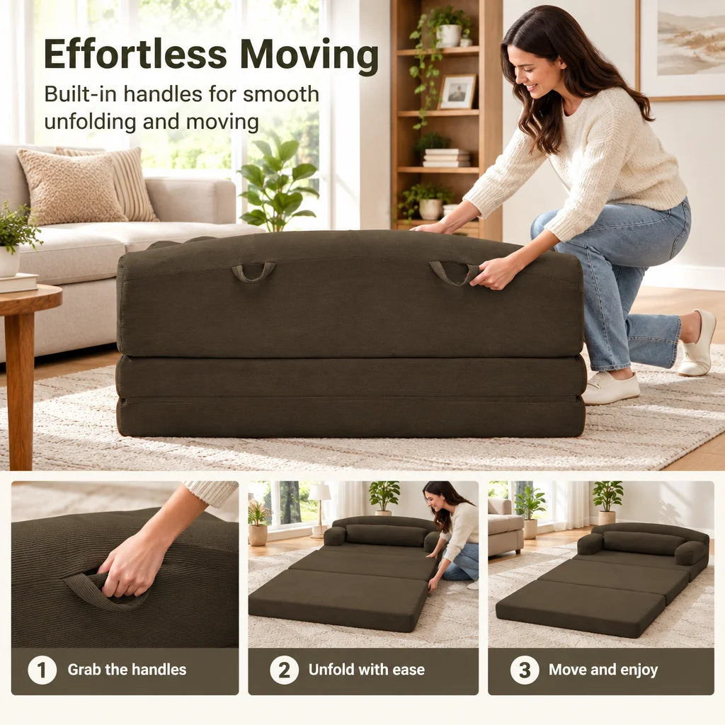 Foldable Corduroy Sofa Bed, Convertible 2-in-1 Stackable Floor Sofa with Removable Cover, High Density Foam Couch for Small Apartment Guest Room