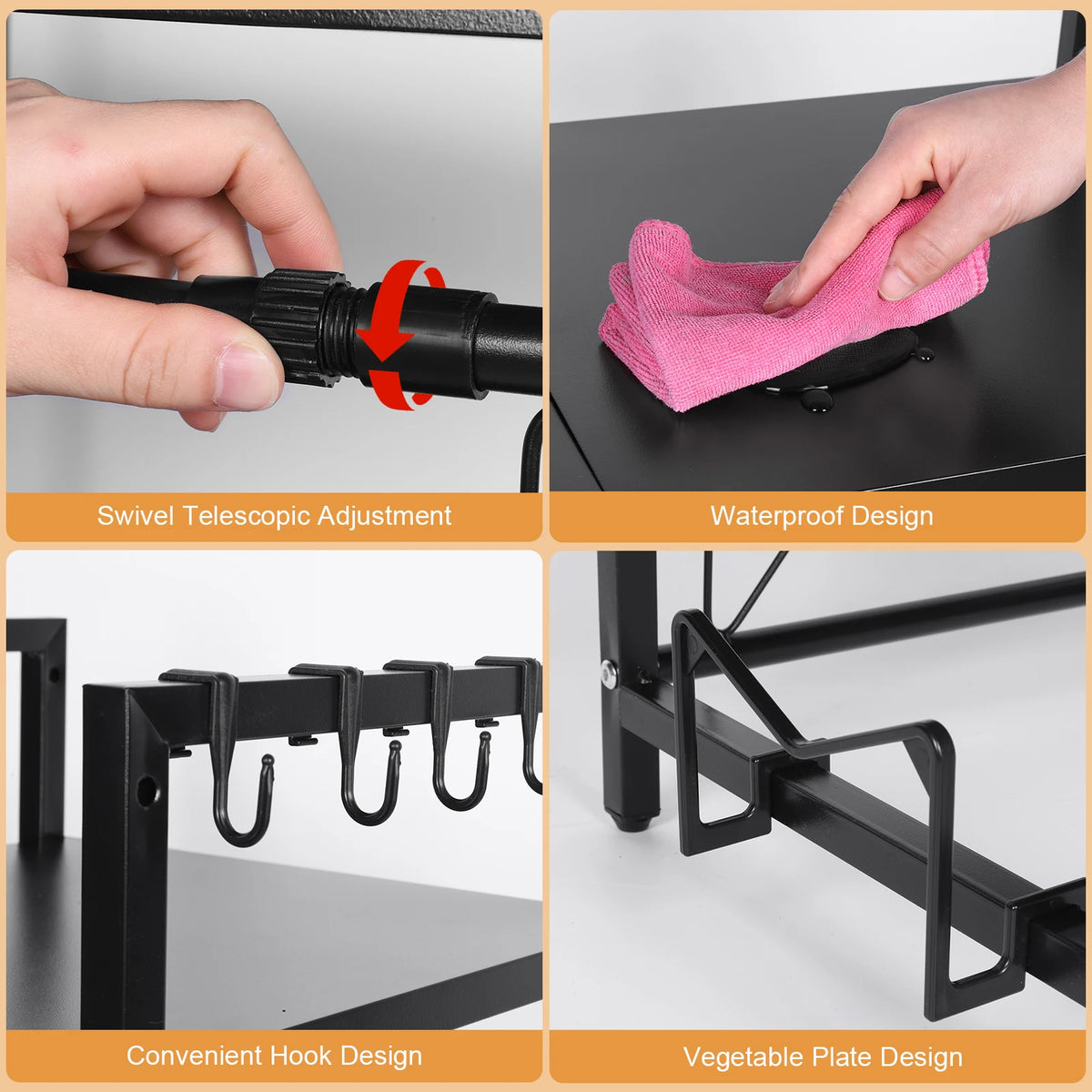 2 Tier Microwave Stand Wear Resist Condiment Organizer Stand Oven Organizer Shelf for Countertop Kitchen Utensils Tableware