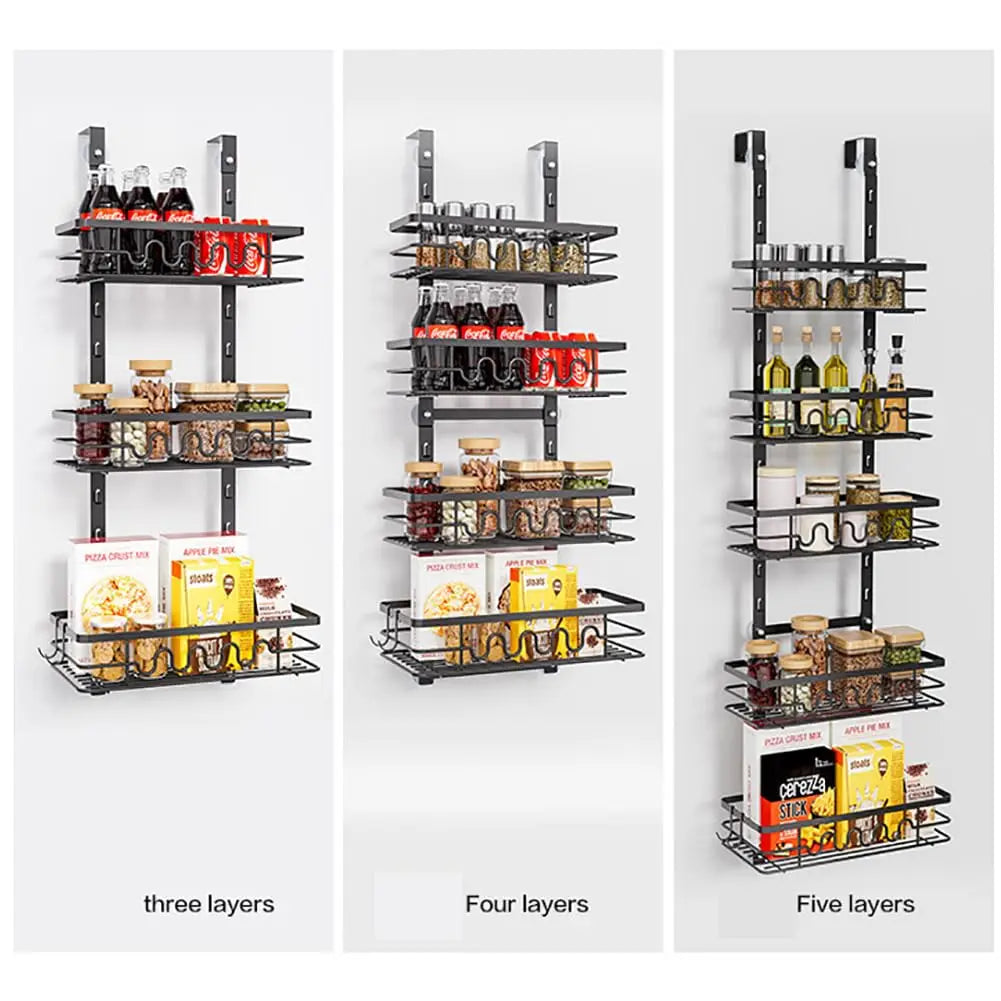 Heavy-Duty Over-the-Door Organizer Rack – 4-Tier Metal Hanging Shelf for Bathroom, Kitchen, or Pantry – Space-Saving Wall Mounted Storage for Spices, Cans, or Accessories