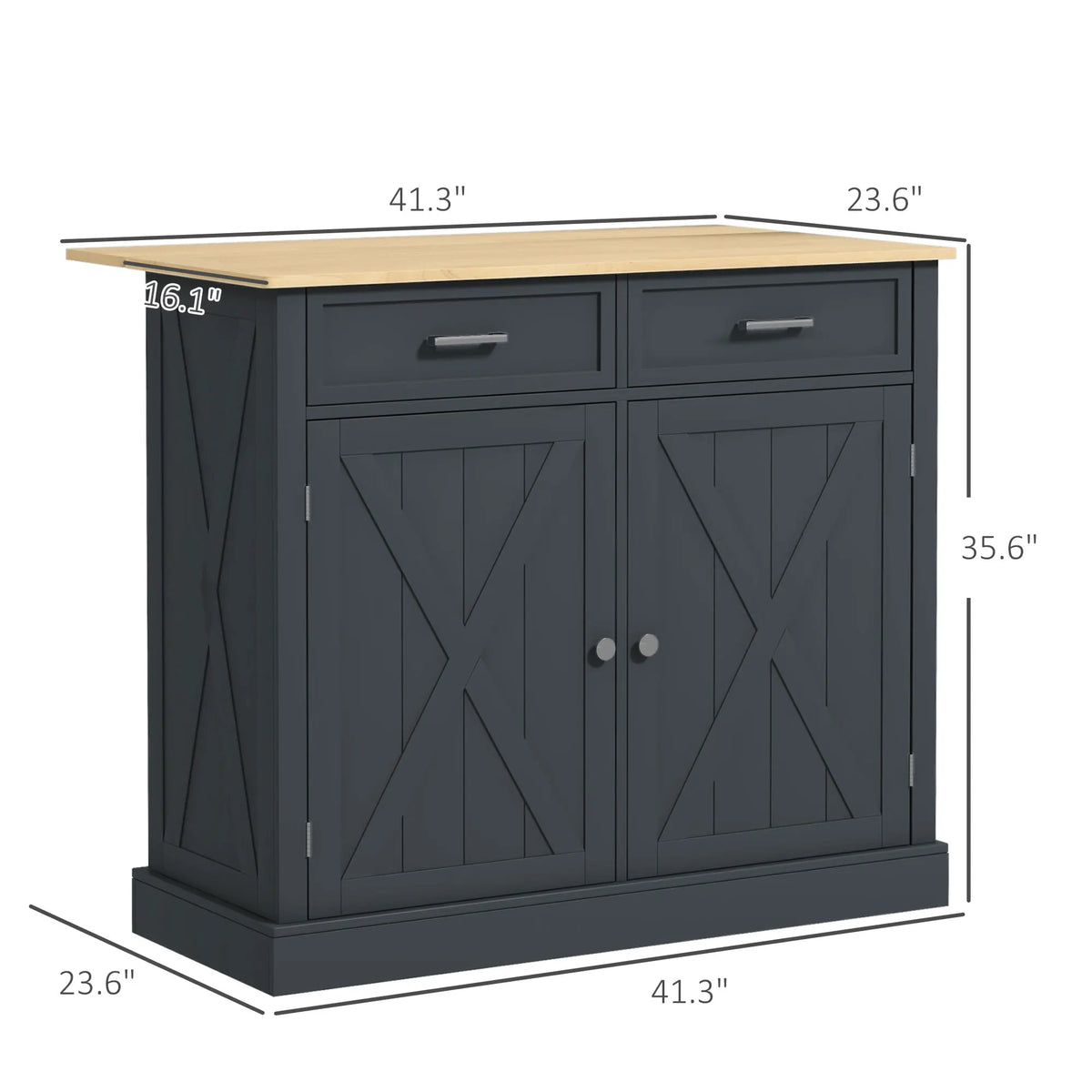 Rolling Kitchen Island with Drop Leaf Wood Breakfast Bar, Farmhouse Kitchen Cart with 2 Drawers, Adjustable Shelves for Dining Room, Dark Gray