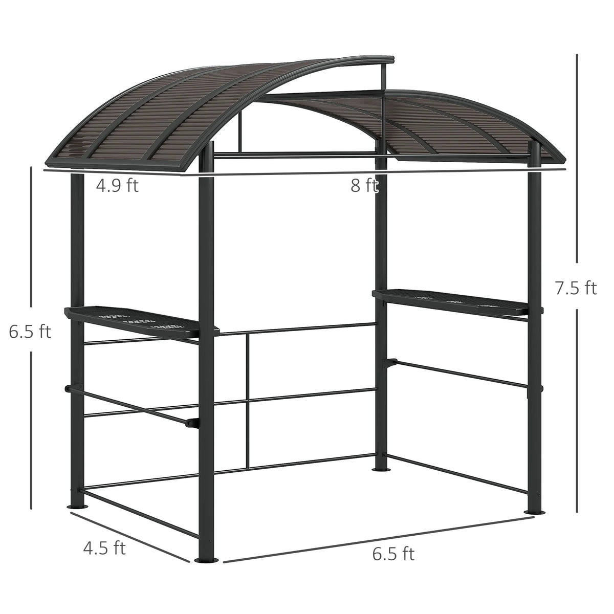 8' X 5' Outdoor Grill Gazebo Bbq Canopy with Vented Pc Roof, Side Shelves