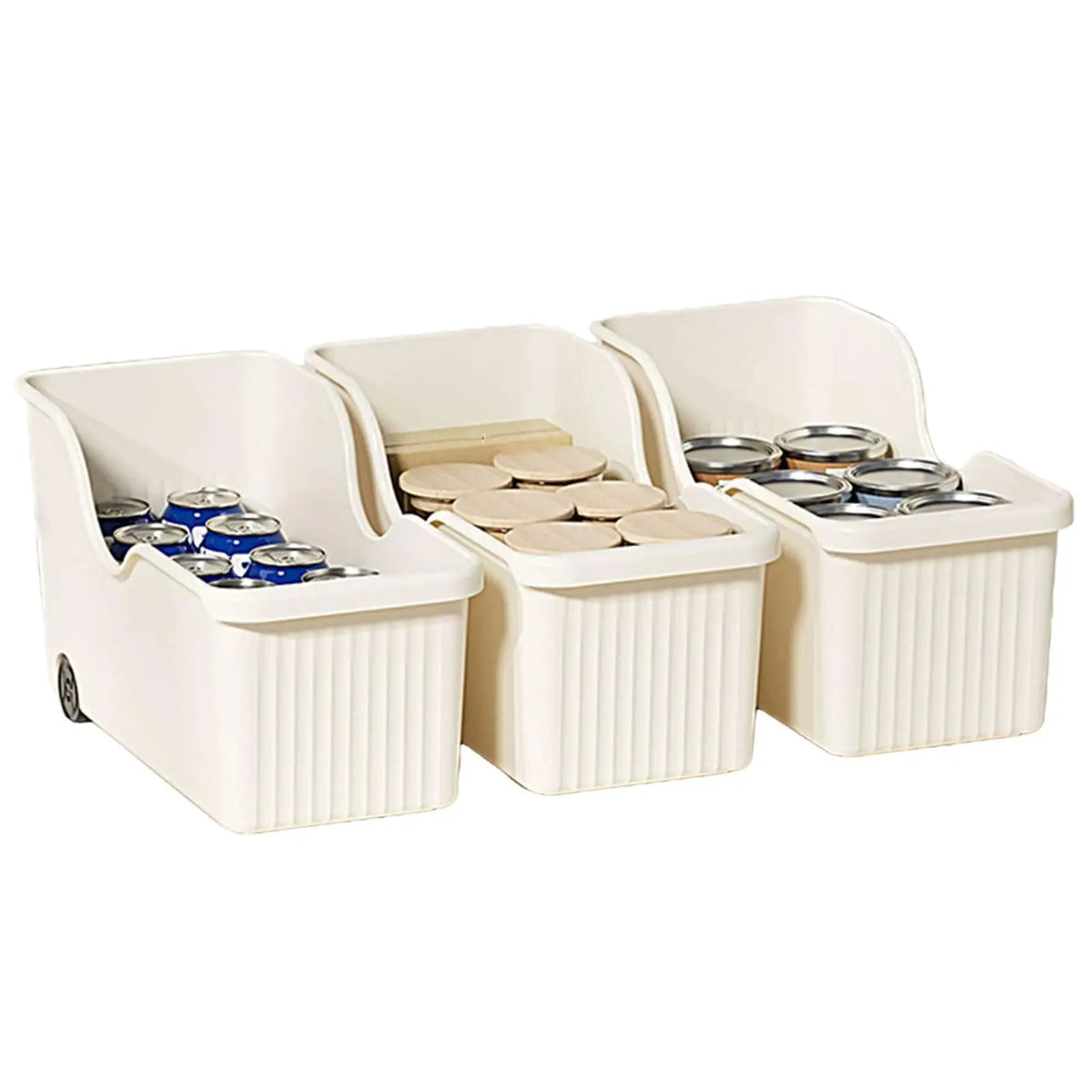 Rolling Kitchen Cart Island Trolley PP Plastic Pull-Out Storage Bin with Wheels 3 Pack Beige