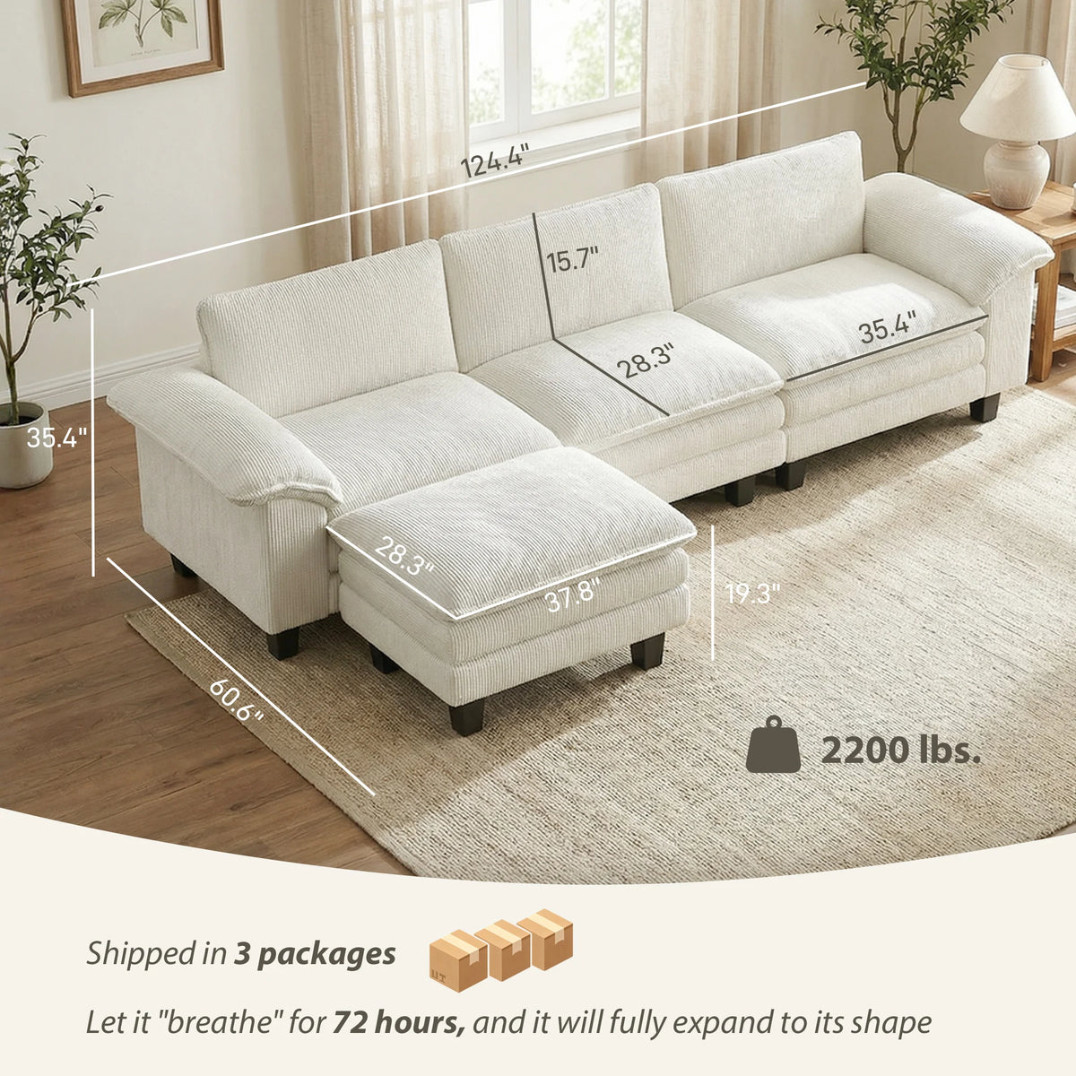 Homcom Modular Sectional Sofa Couch, 124" Oversized Cloud Couch, Beige