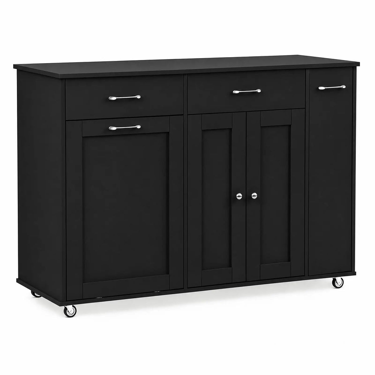 54 Inch Rolling Kitchen Island Cart With Breakfast Bar, 2 Drawers, Tilt-Out Trash Cabinet, Spice Rack, Towel Rod & Storage Shelves