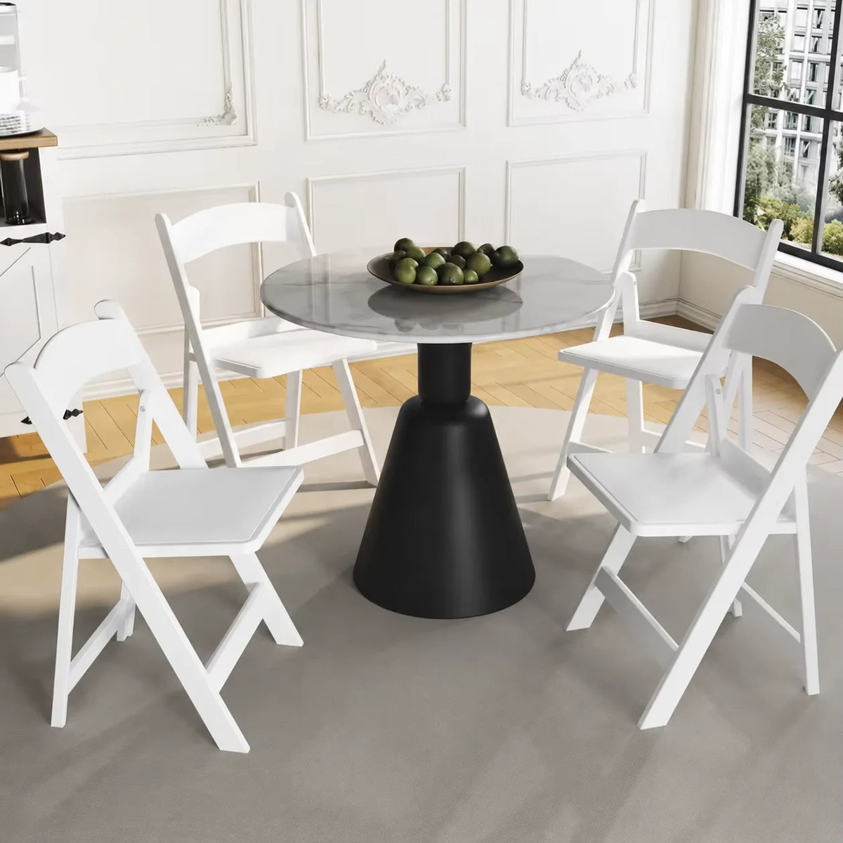 30.7“Resin Folding Chairs with Cushion, Foldable Plastic Chair with Comfortable Padded Seats, Perfect for Events & Parties, White/Black, 4Pack
