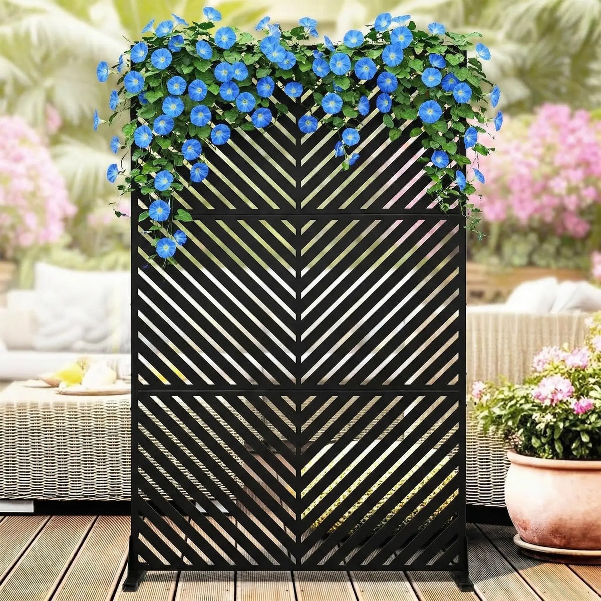 78 X 48 in Freestanding Metal Outdoor Privacy Screen, Decorative Steel Fence Panel With Stand For Patio Garden Balcony AC Trash Can Cover