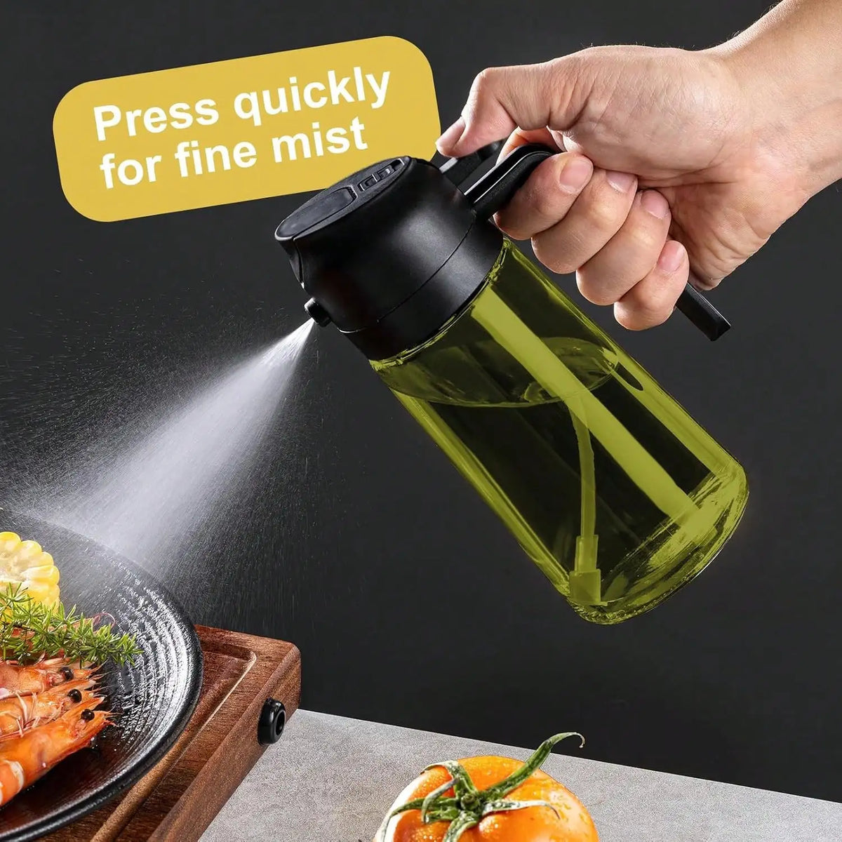 2-In-1 Glass Olive Oil Sprayer Bottle With Dispenser, 16oz Cooking Oil Spray Bottle With Labels For Kitchen, Air Fryer, Salad, BBQ & Baking, Easy Pour Oil Container