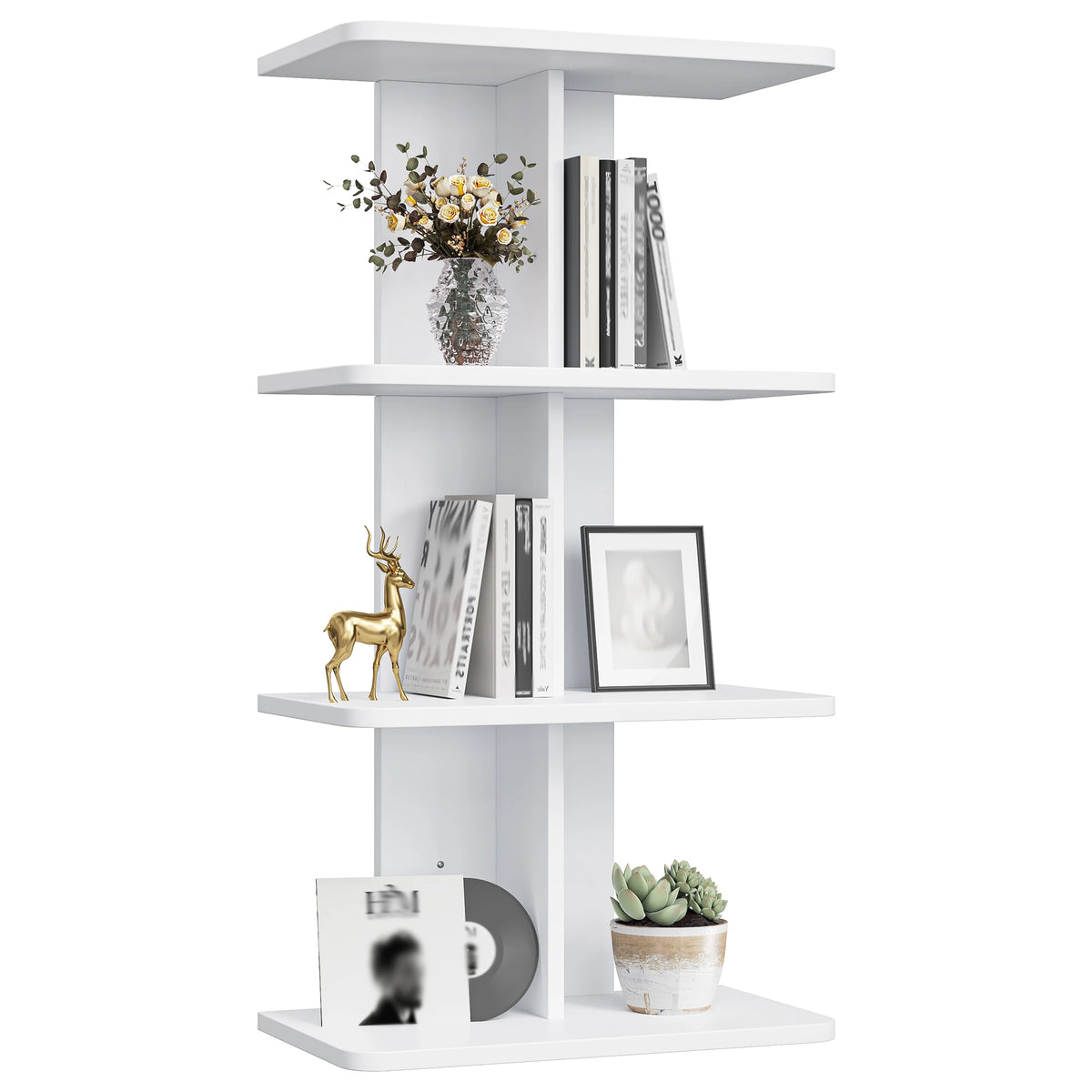 4-Tier Vertical Wall Column Shelf, White Wall Mounted Storage Rack, Modern Symmetrical Organizer, Space Saving for Small Apartments & Rooms