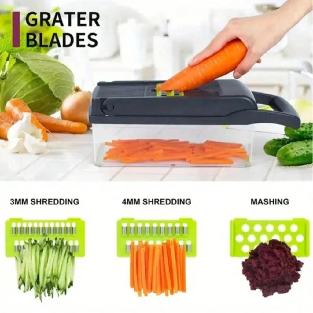 12/14/16 in 1 Vegetable Chopper Multifunctional Food Slicer Dicer With Replaceable Blades Storage Container Onion Potato Cutter For Kitchen Home