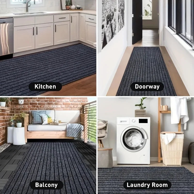 Large Striped Anti-Dirt Mat Waterproof Non-Slip Stain-Resistant Easy Clean Durable Dust-Repellent for Hallways Hotel Entrances Kitchens Bedrooms Balconies Pool Areas Bathrooms