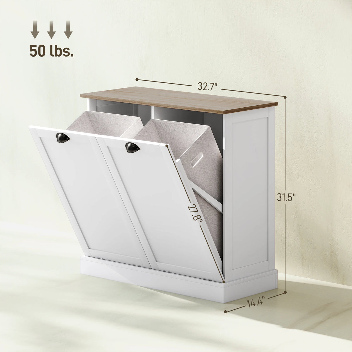 HOMCOM Double Tilt-Out Laundry Hamper Cabinet with 2 Removable Basket, Modern Bathroom Storage Cabinet with Shaker Doors and Handles, White