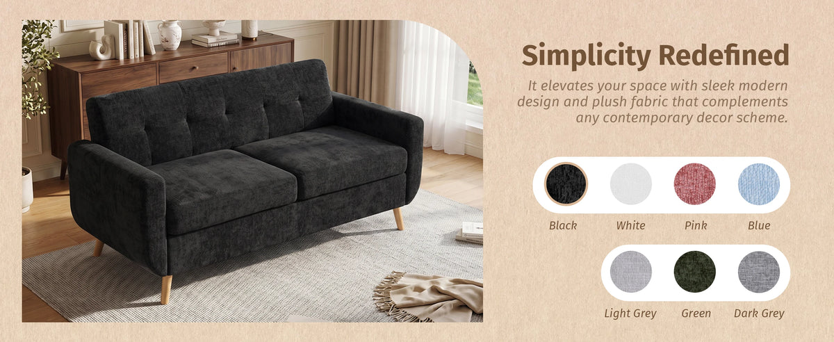 WELAX 65 Inch Loveseat Sofa, Modern 2-Seater Couch with Button Tufted Upholstery, Solid Wood Legs, Small Comfy Sofa for Living Room, Apartment