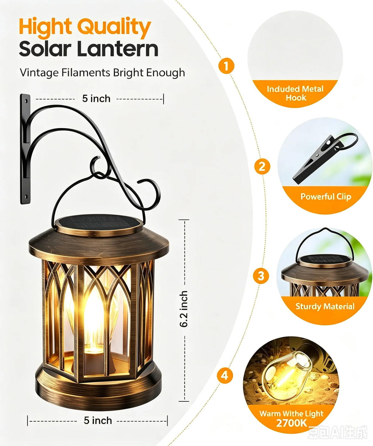 Solar Lights Outdoor Light Strip Wall-mounted Kit, Upgraded Solar Lights 2/4/6 Pack, OutdoorWaterproof IP65, Hanging Solar Lights, For Outdoor Decoration Patio Courtyard Porch Garden(bronze) Halloween Gift Lights Christmas De