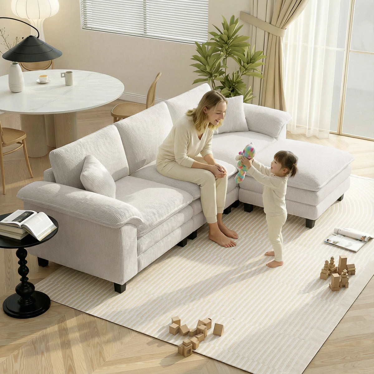 Homcom Modular Sectional Sofa Couch, 124" Oversized Cloud Couch, Beige