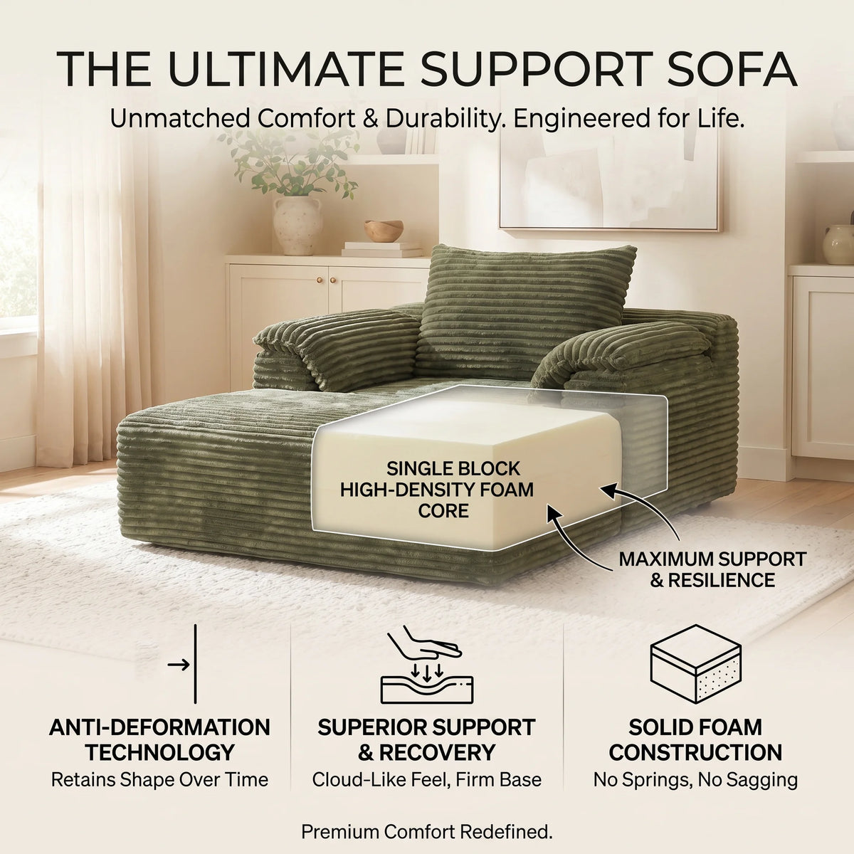 67" Oversized Sofa Bed, Corduroy Fabric Lounge Chair with Armrests & Pillows, Soft Cushioned Comfort Sleeper Reading Chair, Ideal for Living Room, Bedroom, Home Theater