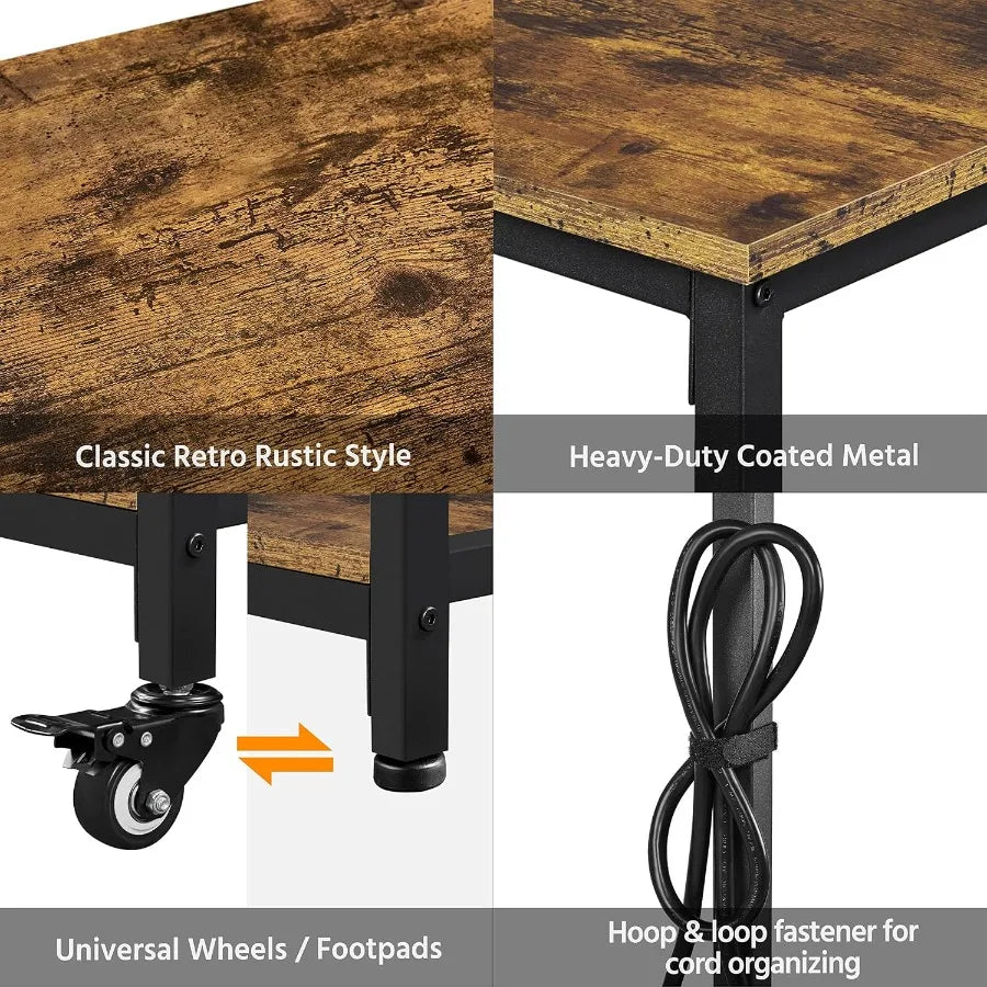 Rolling Kitchen Island with Power Outlet, 3 Shelves, Rustic Brown